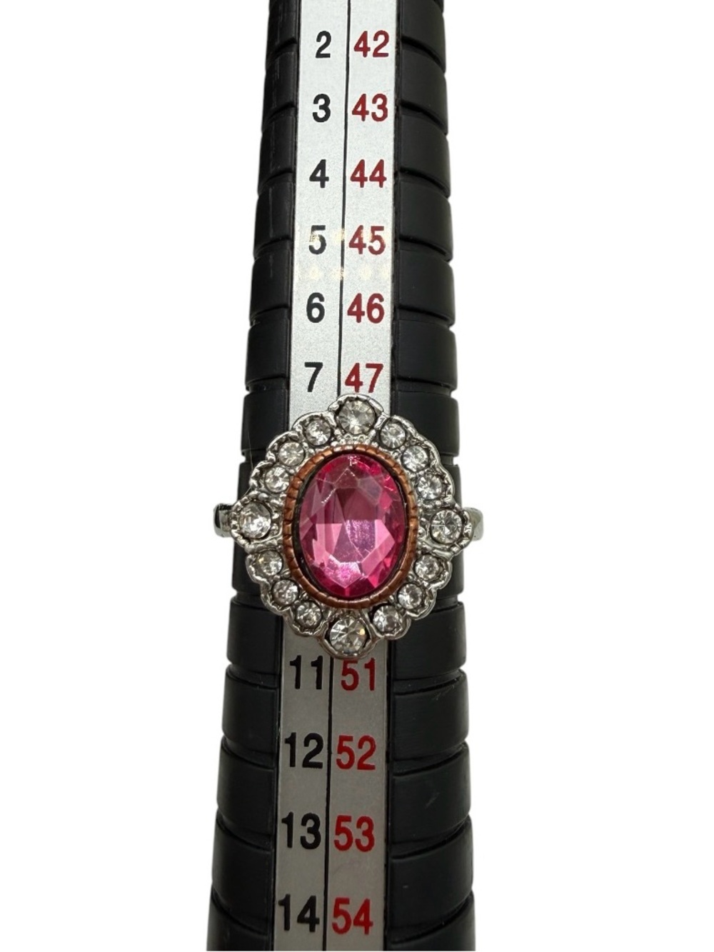Pink Oval Halo Cocktail Ring w/Clear Crystal Accents- 925 Sterling Silver Size 5 - Picture 4 of 8